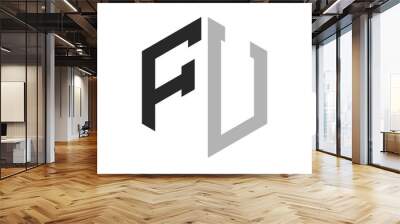 Modern Unique Hexagon Letter FU Logo Design Template. Elegant initial FU Letter Logo Concept Wall mural