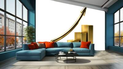 3d Business Growth Bar Graph Curve. Wealthy Concept in Golden Me Wall mural