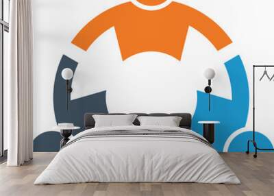 Abstract illustration of three connected figures in a circular formation, ideal for flyers and advertisements, featuring ample copy space, perfect for teamwork, collaboration, and community themes Wall mural