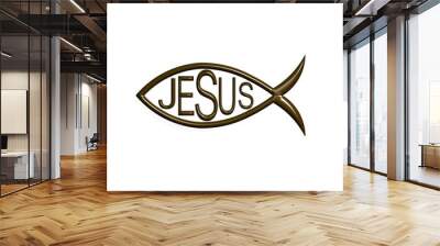 Christian Jesus Fish icon. 3D Render Illustration Wall mural