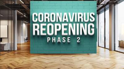 Covid-19 Coronavirus Reopening Phase 2 banner. 3D rendering illustration Wall mural