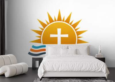 Cross over Bible. Religion Logo illustration Wall mural