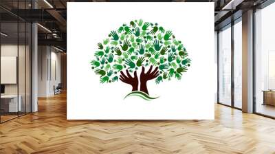 friendship connection tree image. hands on hand tree Wall mural