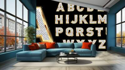 Golden diamond shiny letters isolated on black background. Wall mural