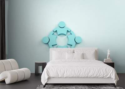 Light blue Color Background with a Team of People. 3D Render Illustration Wall mural