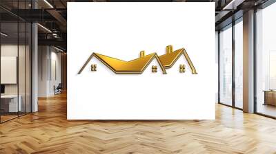 Real Estate Bronze House Logo Design. 3D Rendering Illustration Wall mural