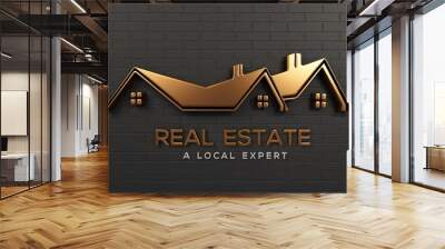 Real Estate Bronze Logo Design. 3D Rendering Illustration Wall mural