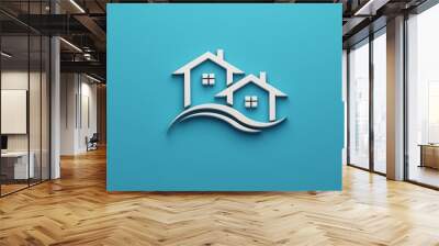 Real Estate Houses in white color. 3D Rendering Illustration Logo Wall mural