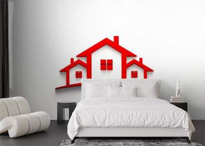 Red Real Estate Houses Logo Design. 3D Rendering Illustration Wall mural