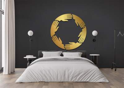 Teamwork Business Gold Hands Logo Design Wall mural