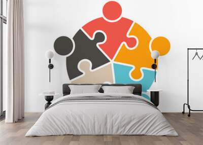 Teamwork People five puzzle pieces. Vector graphic design illustration Wall mural