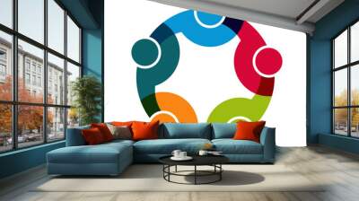 Teamwork Social Network, Group of 5 people business Logo Wall mural