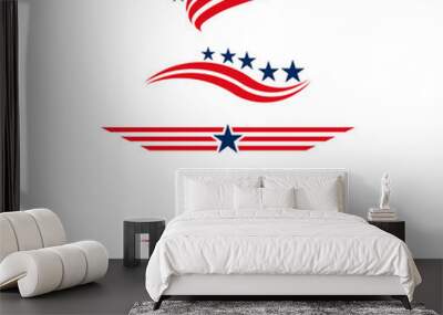 Usa icon set in red and blue. stars and stripes Wall mural