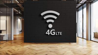 WiFi 4G Symbol in White Brick Wall. 3D Rendering illustration Wall mural