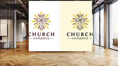 Church Cross Lights Logo Design Wall mural