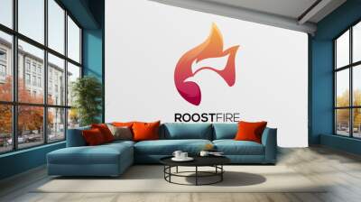 ROOSTER with fire logo colorful gradient vector design Wall mural