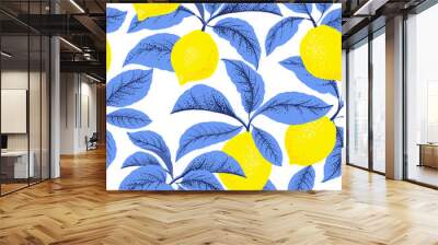 Lemon citrus vector pattern. Botanical vector illustration. Summer background. Floral design. Wall mural