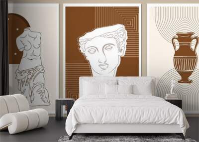 Set of abstract vertical posters with greek antique statues, abstract shapes and space elements. Illustration for social media, posters, design template, invitation etc. Vector.
 Wall mural