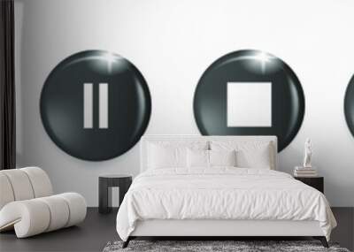 Set of volumetric media player button icons. Play and pause buttons, audio video player, player button icon, play and pause vector button. Vector illustration Wall mural