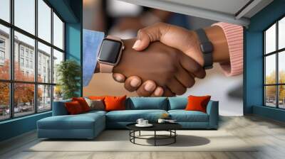 Close up of two hands shaking during a business meeting. Wall mural