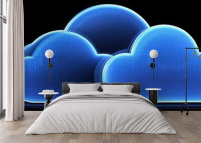 Glowing blue cloud computing icon on black background. Wall mural