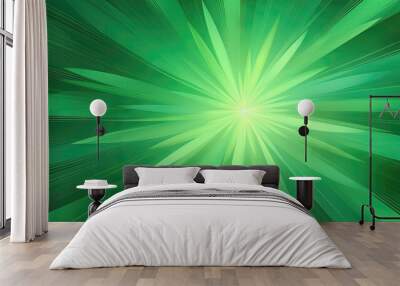 Abstract green background with radial rays of light Wall mural