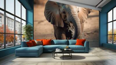 African Elephant (Loxodonta africana) drinking water Wall mural