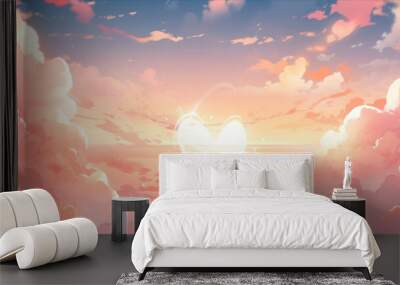 Romantic background with heart and clouds. Vector illustration Wall mural