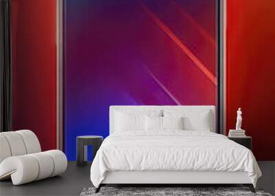 Smartphone with a blue screen on a red and blue background Wall mural