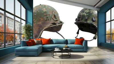 Collection of Military Helmet From Various Angles Isolated on White Background, png. Wall mural