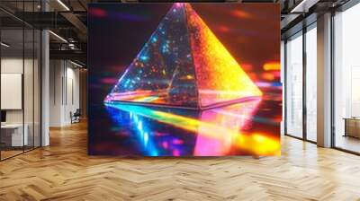 Crystal pyramid refracting rainbow light in a colorful spectrum Wall mural