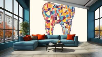 Mosaic tooth art with vibrant geometric shapes and colorful stained-glass pattern Wall mural