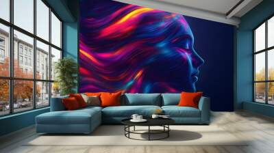 Vivid digital art with flowing lines creating an abstract face in a colorful, dynamic style Wall mural