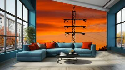 power transmission line and a golden sunset Wall mural