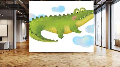 Children illustration of green cute crocodile. It is suitable for books, textiles, packaging and other children's products. Wall mural