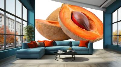 a mamey sapote slice with rich orange flesh Wall mural