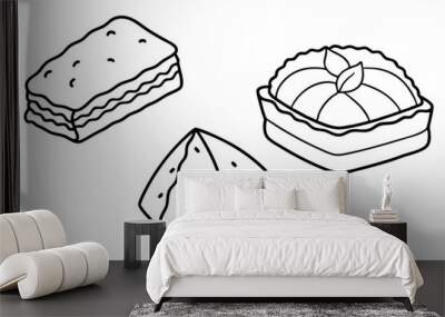 Baklava line art unique design drawing hand illustration Wall mural