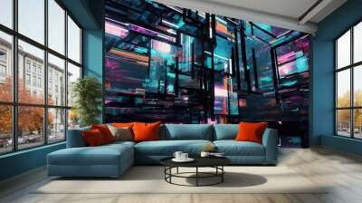 abstract 3D digital background, concept of matrix 3d world , generative ai Wall mural