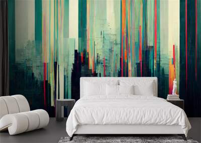 abstract colorful city background, digital glitch art, generative ai Wall mural