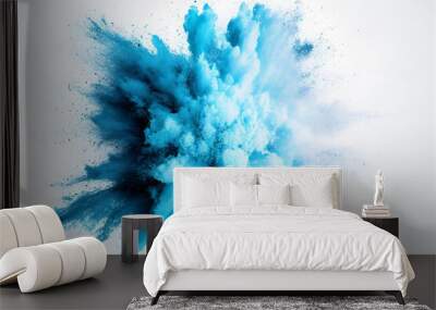 blue powder explosion on a white background, generative ai Wall mural