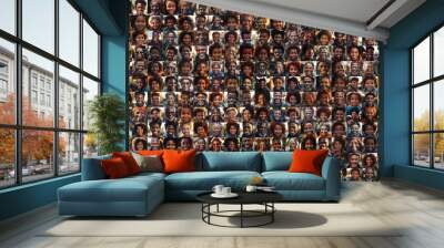 collage of asian people smiling, collage of portrait, grid of 240 cheerful faces,  group photo Wall mural