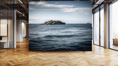 Ocean landscape with island at the horizon, generative ai Wall mural