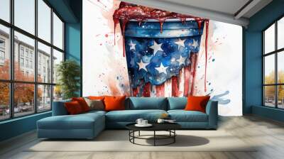 Waterco 4th of July Coffee Cups Sublimation white background illustration, Generative Ai Wall mural