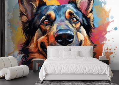 Waterco Summertime Sticker Dog, German Shepherd Clipart illustration Generative Ai Wall mural