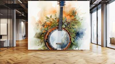 Watercolor Banjo Clipart illustration Generative Ai Wall mural