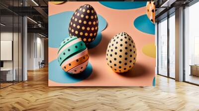 Fondo huevos de pascua aesthetic, huevos de chocolate decoración infantil, juego esconder huevos dulces, repostería de lujo inspiración moderna creado con IA generativa Wall mural