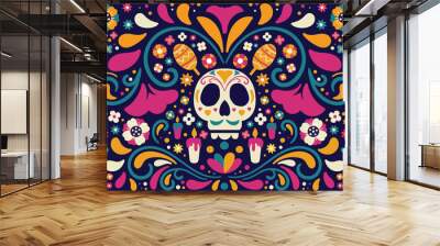 Dia De Muertos Mexican Background Day Of The Dead Wall mural