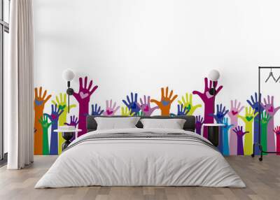 manos de colores con corazones. Wall mural