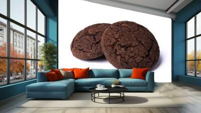 Two dark chocolate cookies on white background, isolated Wall mural