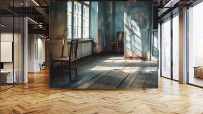 Abandoned room with wooden chair and window in the old house Wall mural